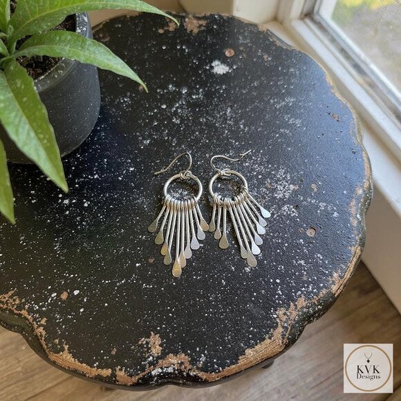 Silver Paddle Fringe Earrings - Picture 9 of 10